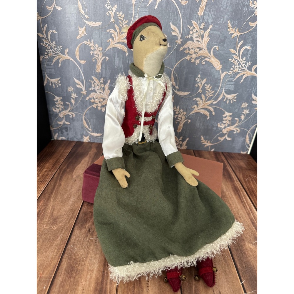 Joe Spencer Rosalie Deer Folk Art Doll Gathered Traditions Holiday Decor